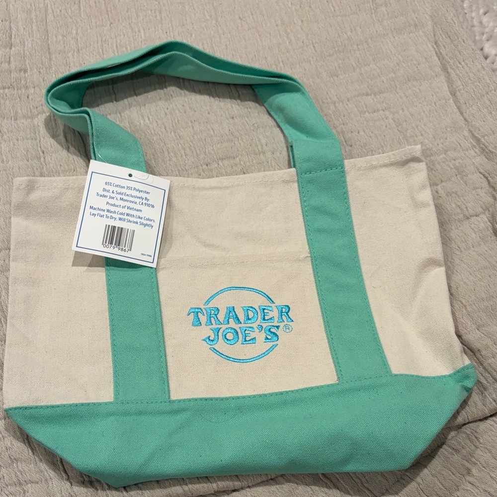 Trader Joe's Teal and Cream Tote Bag